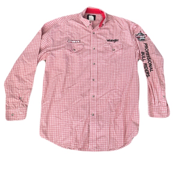 Wrangler Other - Wrangler Large Tall Red White Plaid PBR Professional Bull Riders Shirt